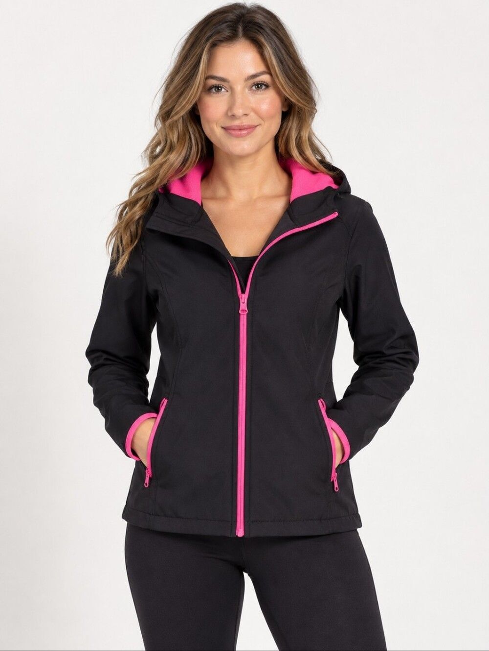 EUC Everlast women's hooded athletic jacket coat fleece lined, M, black pink
